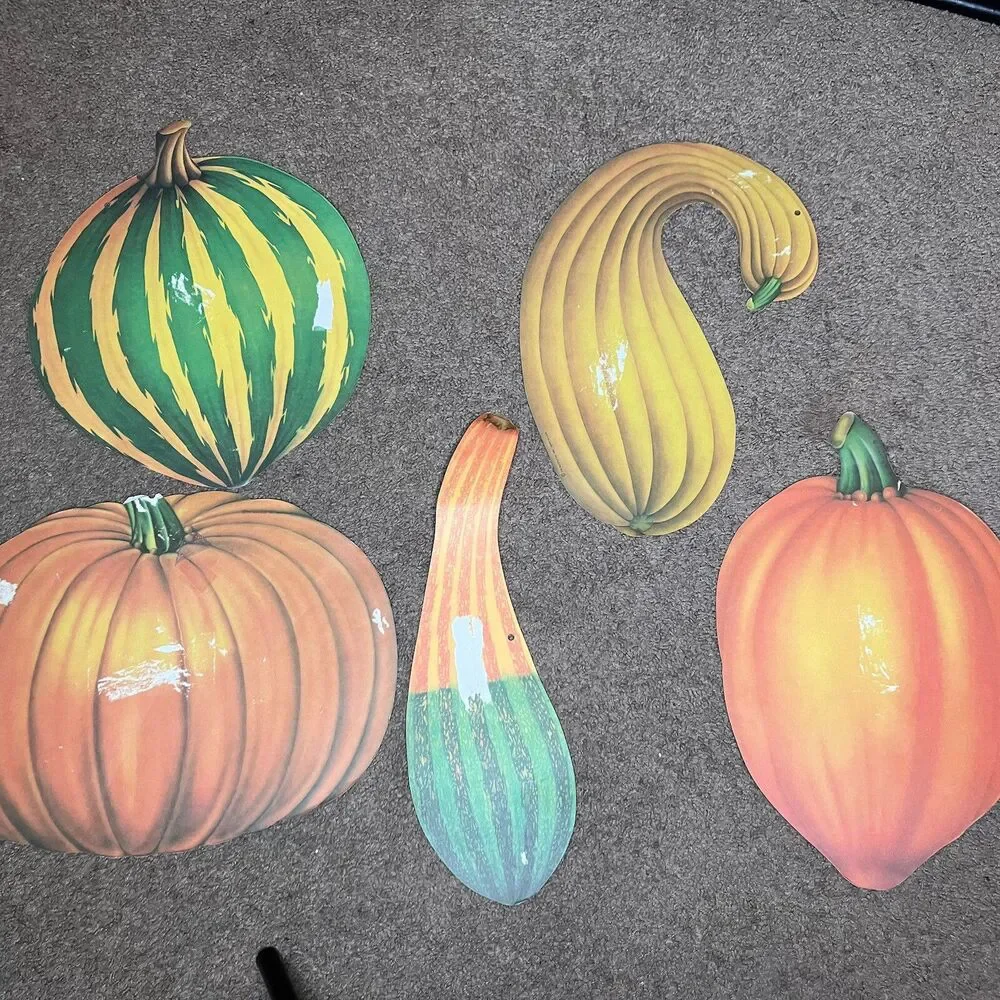 1985 Beistle Die Cut Decoration Lot Of 5 Autumn Fall Gourd Squash Pumpkin USA